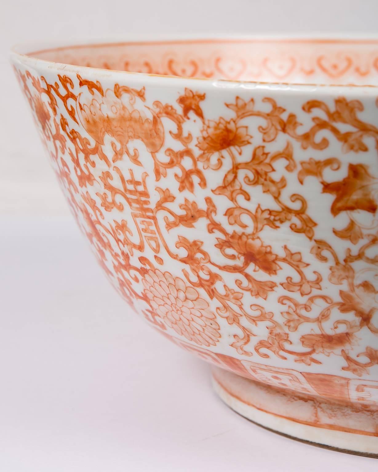 Orange Chinese Porcelain Punch Bowl In Excellent Condition In Katonah, NY