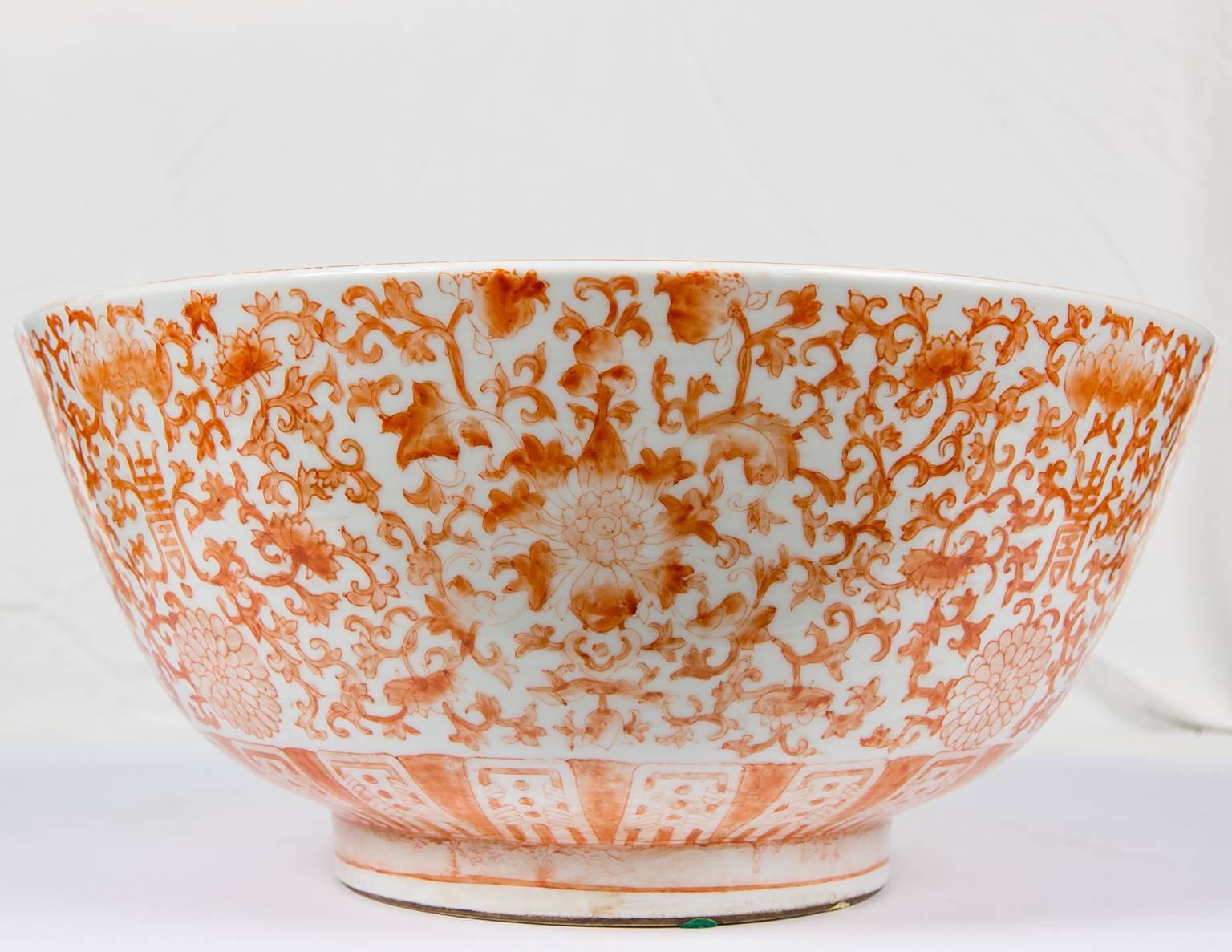 Orange Chinese Porcelain Punch Bowl 1
