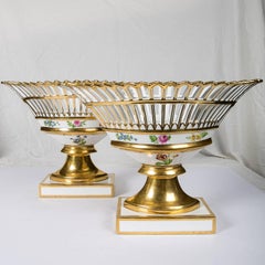 Antike französische Porzellankörbe „Corbeilles“ vergoldet, Mitte des 19. Jahrhunderts