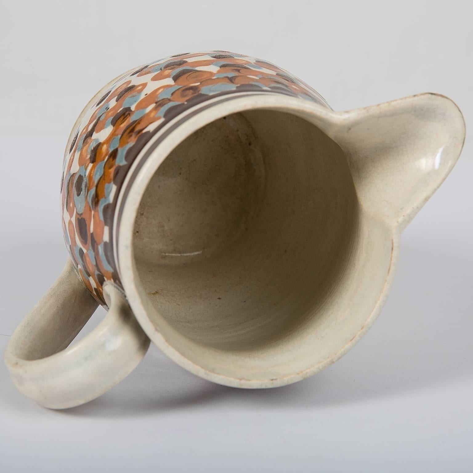 Creamware Antique Mochaware Pottery Jug Decorated with Slip