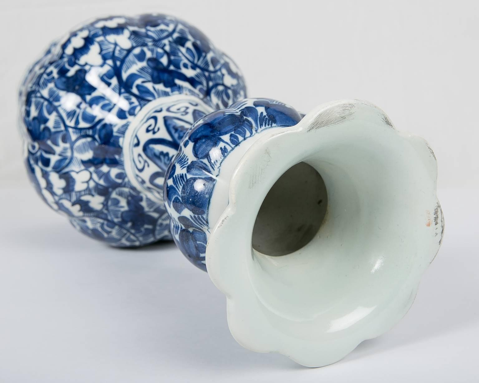 Pair Delft Blue and White Vases 18th Century 3