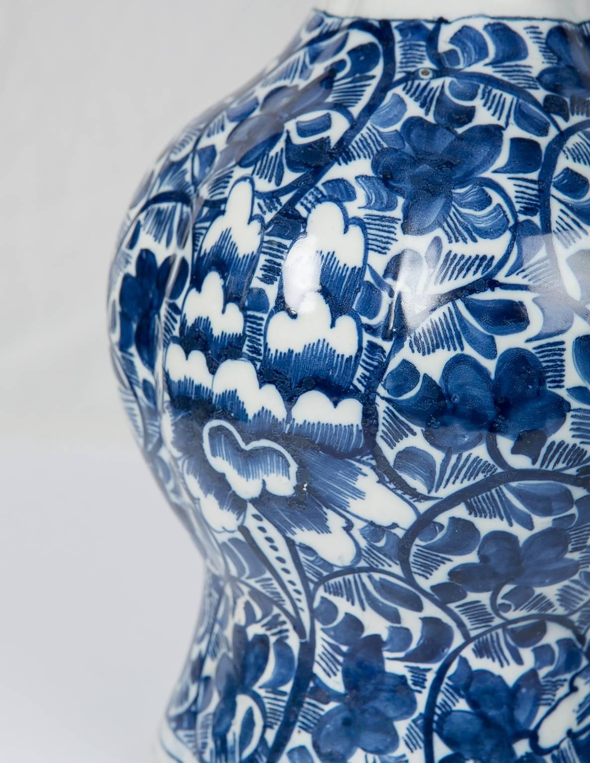 Dutch Pair Delft Blue and White Vases 18th Century