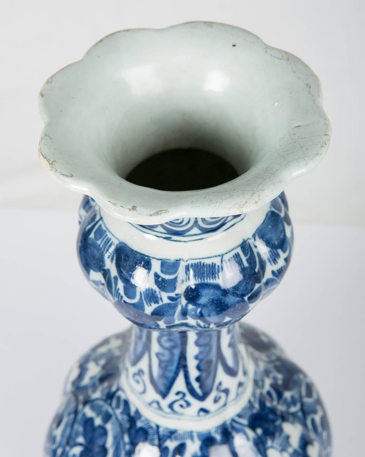 Pair Delft Blue and White Vases 18th Century 1