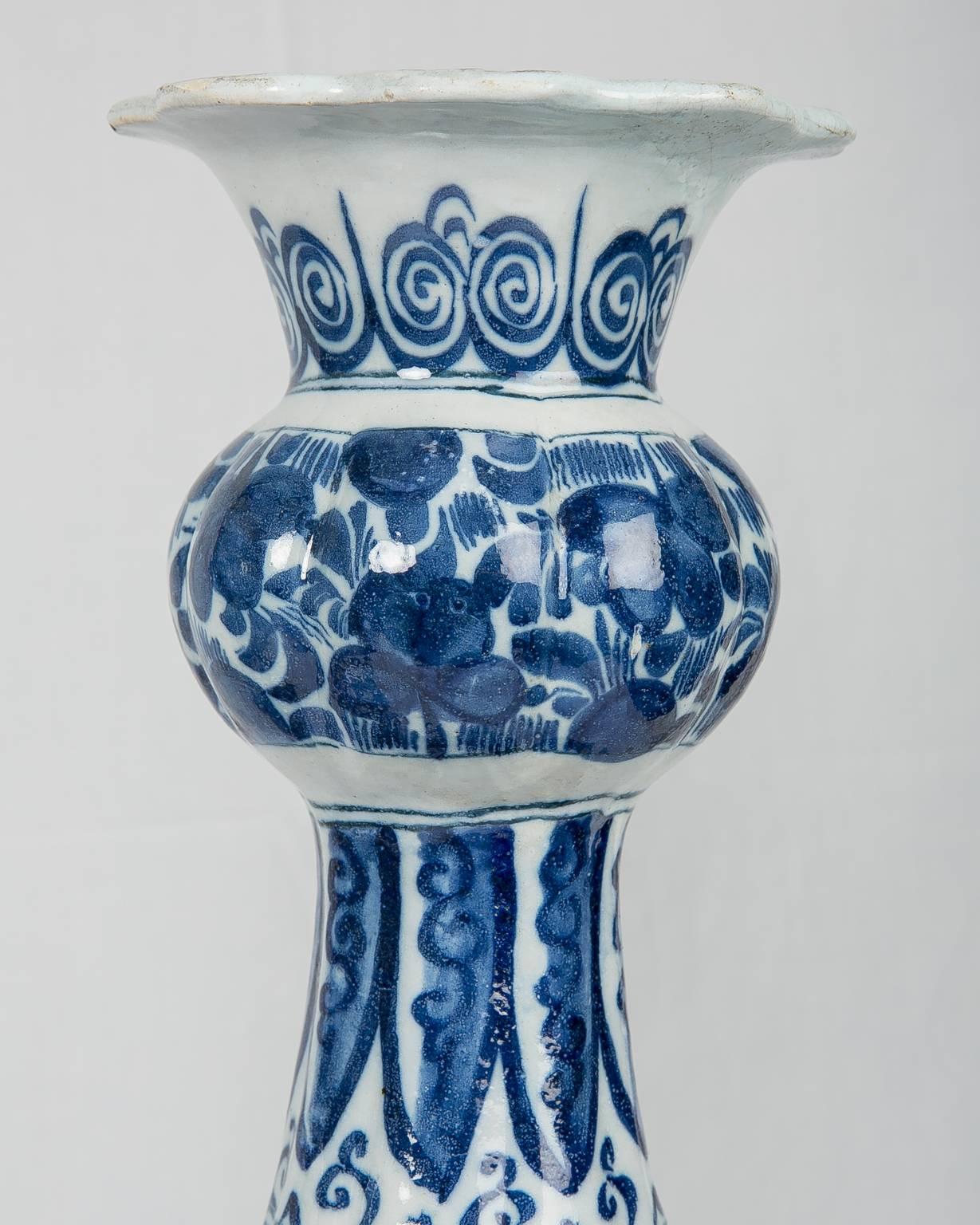 Late 18th Century Pair Delft Blue and White Vases 18th Century