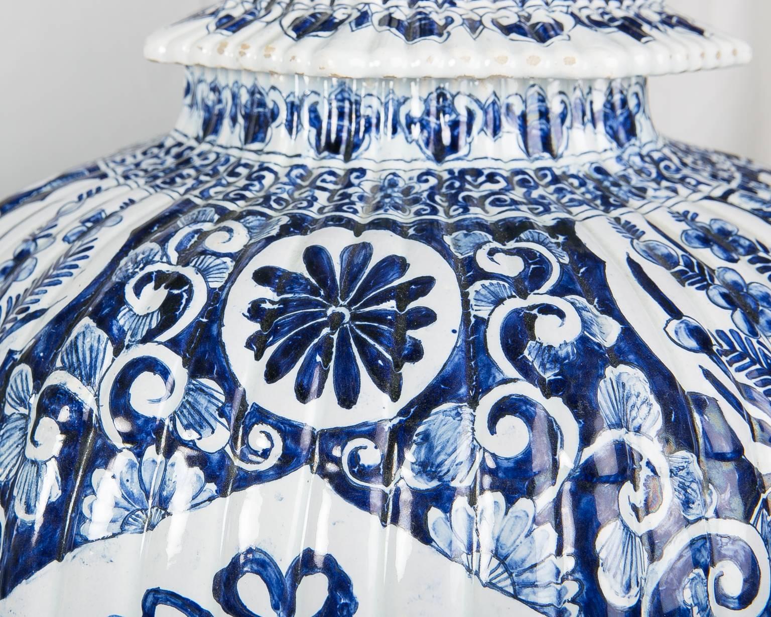 20th Century Massive Pair Blue and White Delft Vases Antique Made Late 19th-Early 20th C