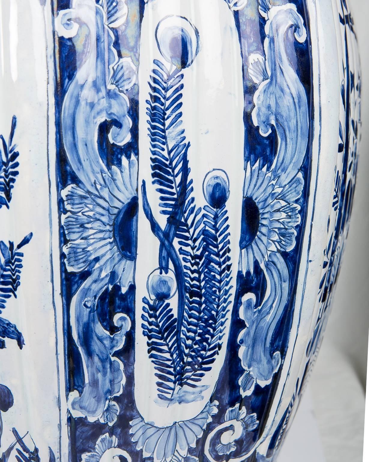Massive Pair Blue and White Delft Vases Antique Made Late 19th-Early 20th C 1