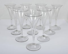 Diez copas grandes para champán Vidrio soplado antiguo Inglaterra Siglo XVIII c-1780