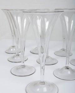 Ten Large Crystal Champagne Flutes Hand-Blown Antique Glass England Circa 1820