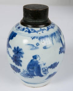 Kangxi Blue and White Tea Canister with Brass Fittings