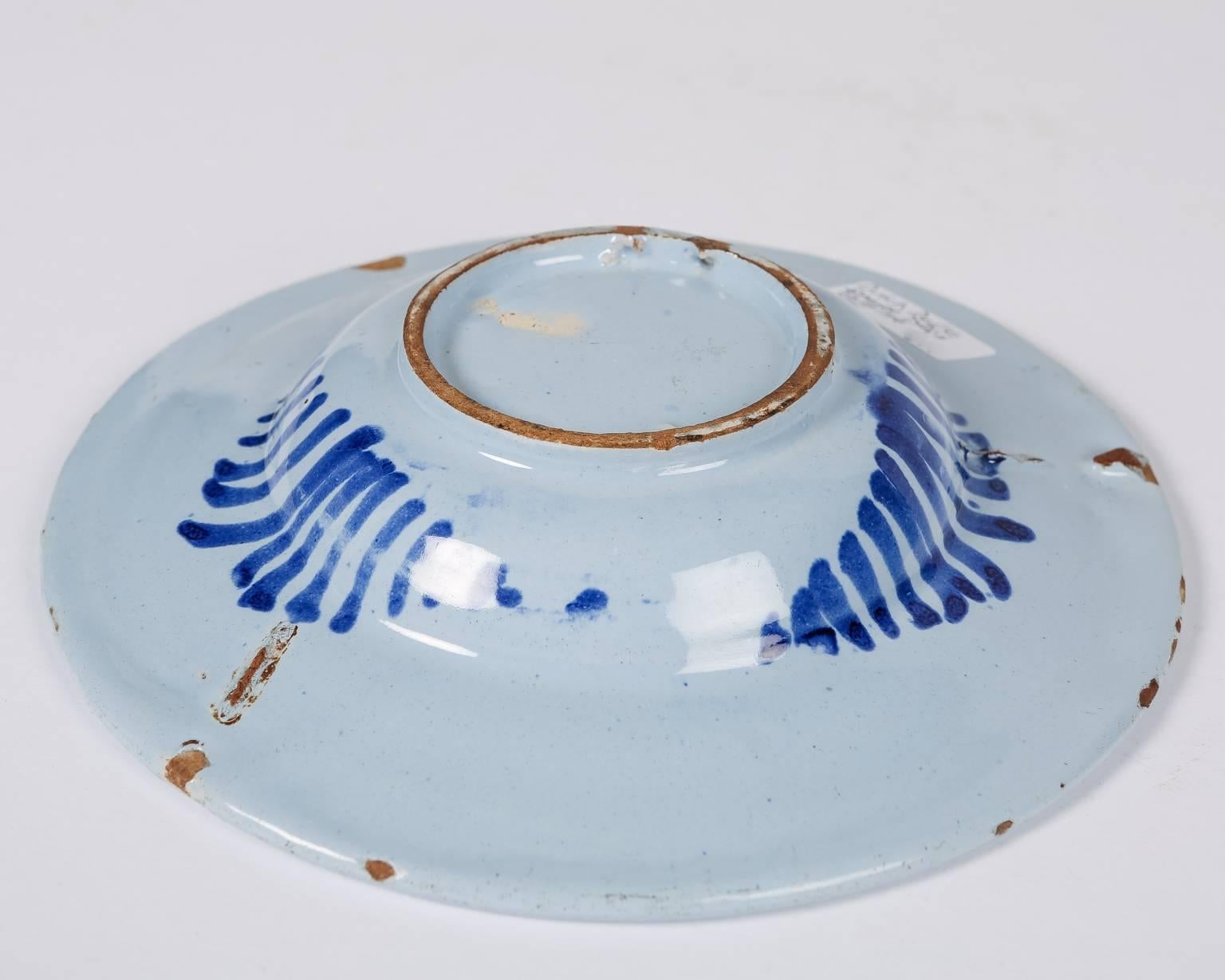 Hand-Painted Small Blue & White Delft Dish with Figure circa 1770