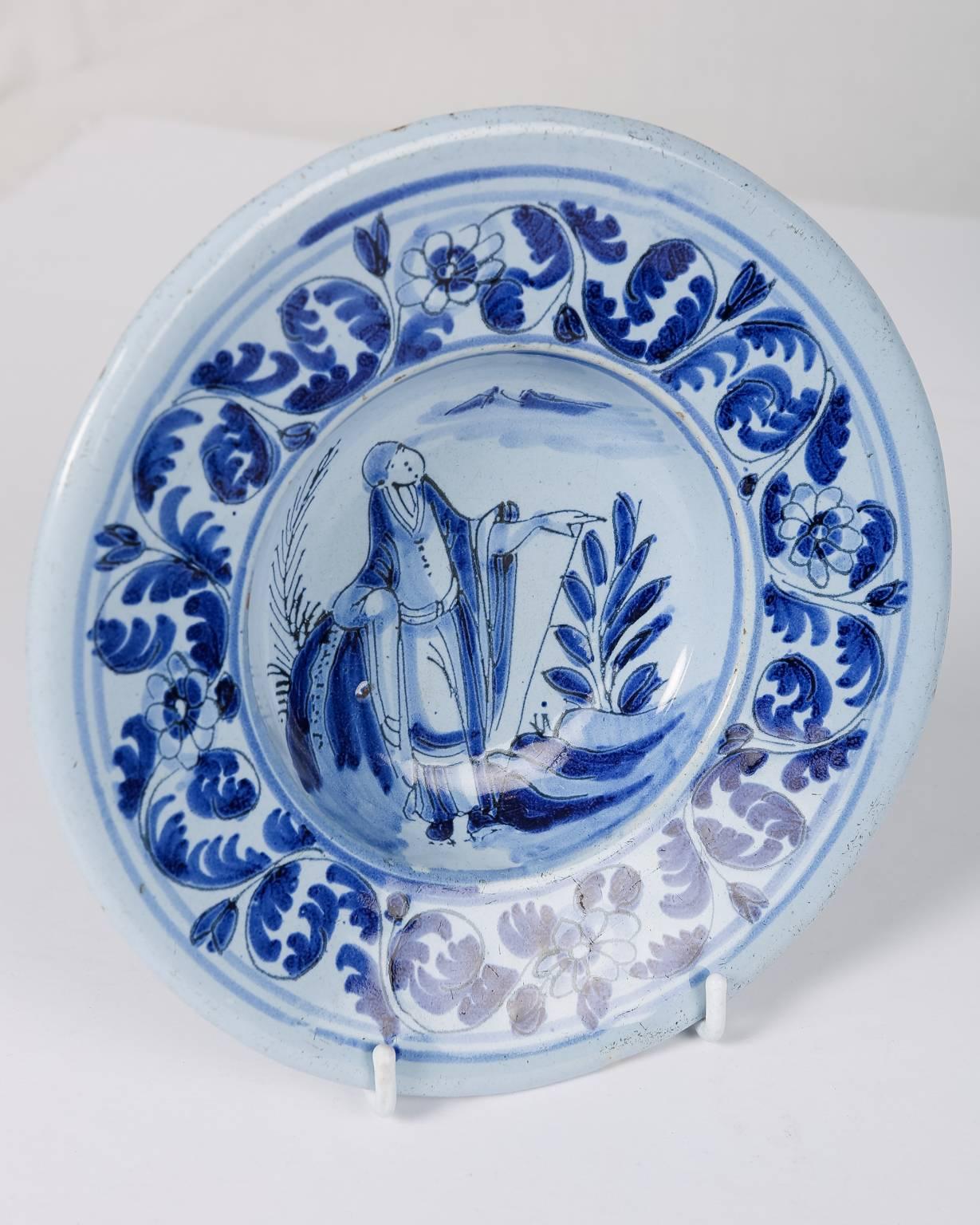 Dutch Small Blue & White Delft Dish with Figure circa 1770