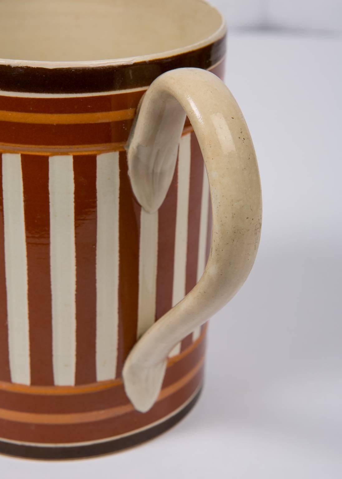 19th Century Antique Creamware Mochaware Mug with Stripes