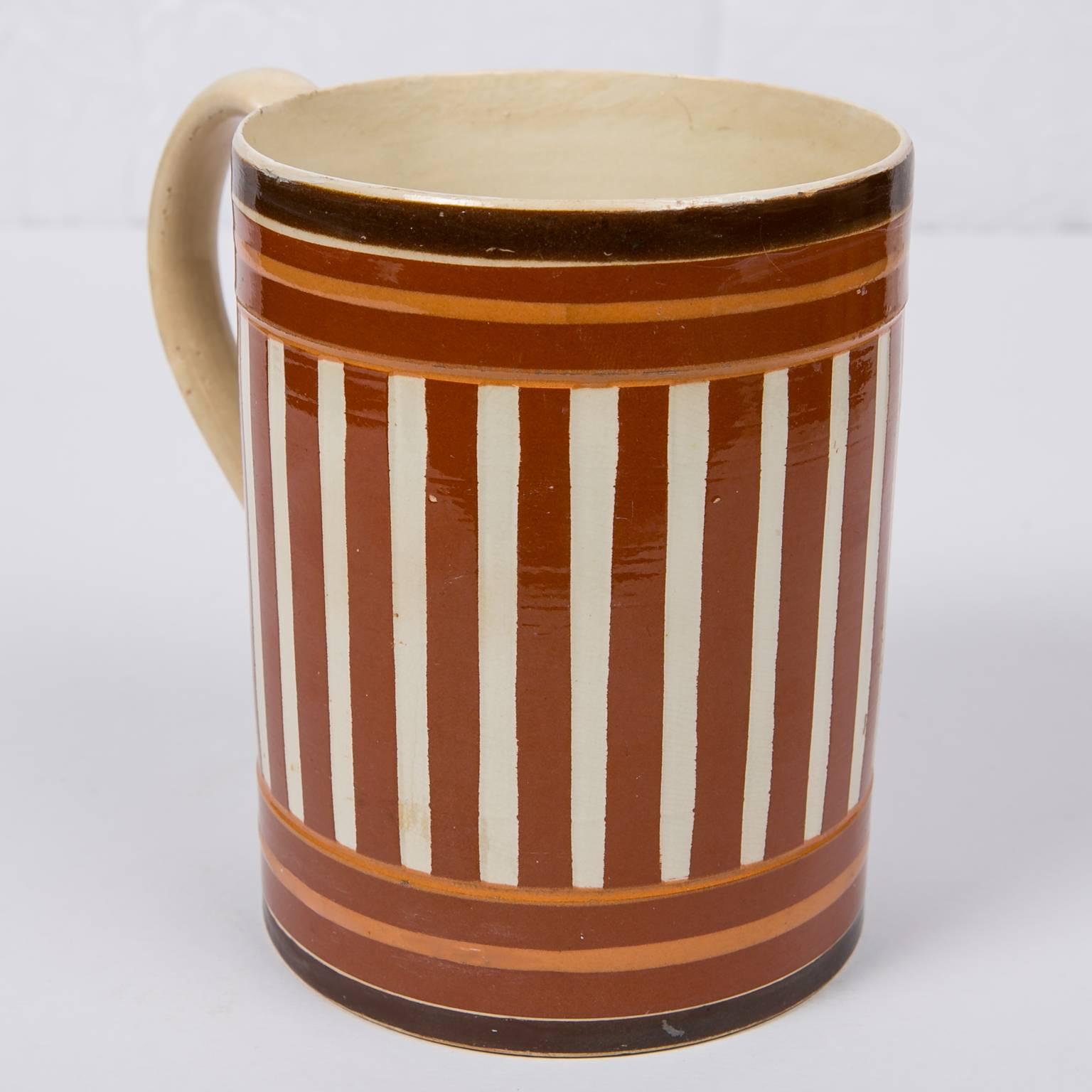 English Antique Creamware Mochaware Mug with Stripes