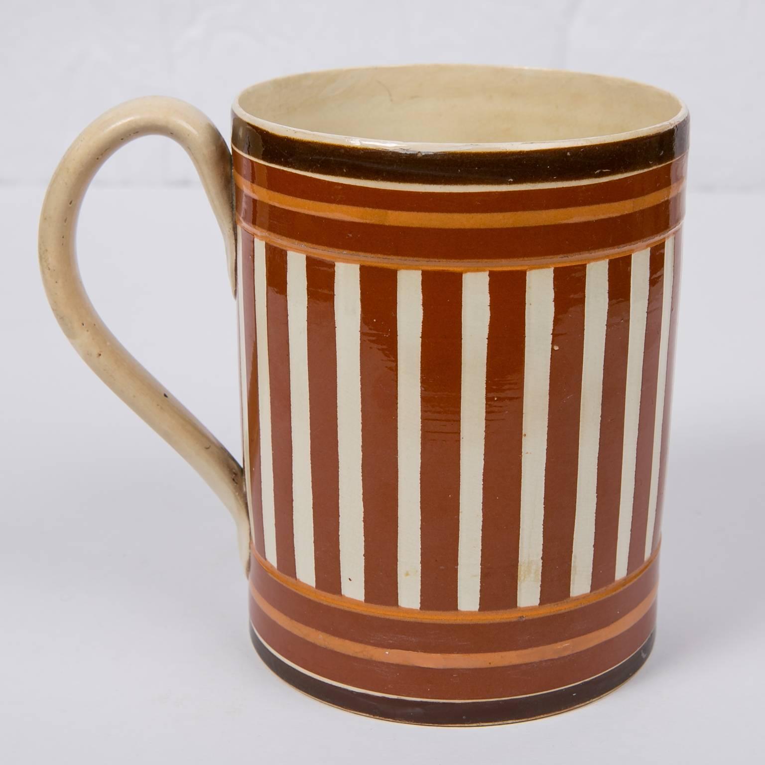 Folk Art Antique Creamware Mochaware Mug with Stripes