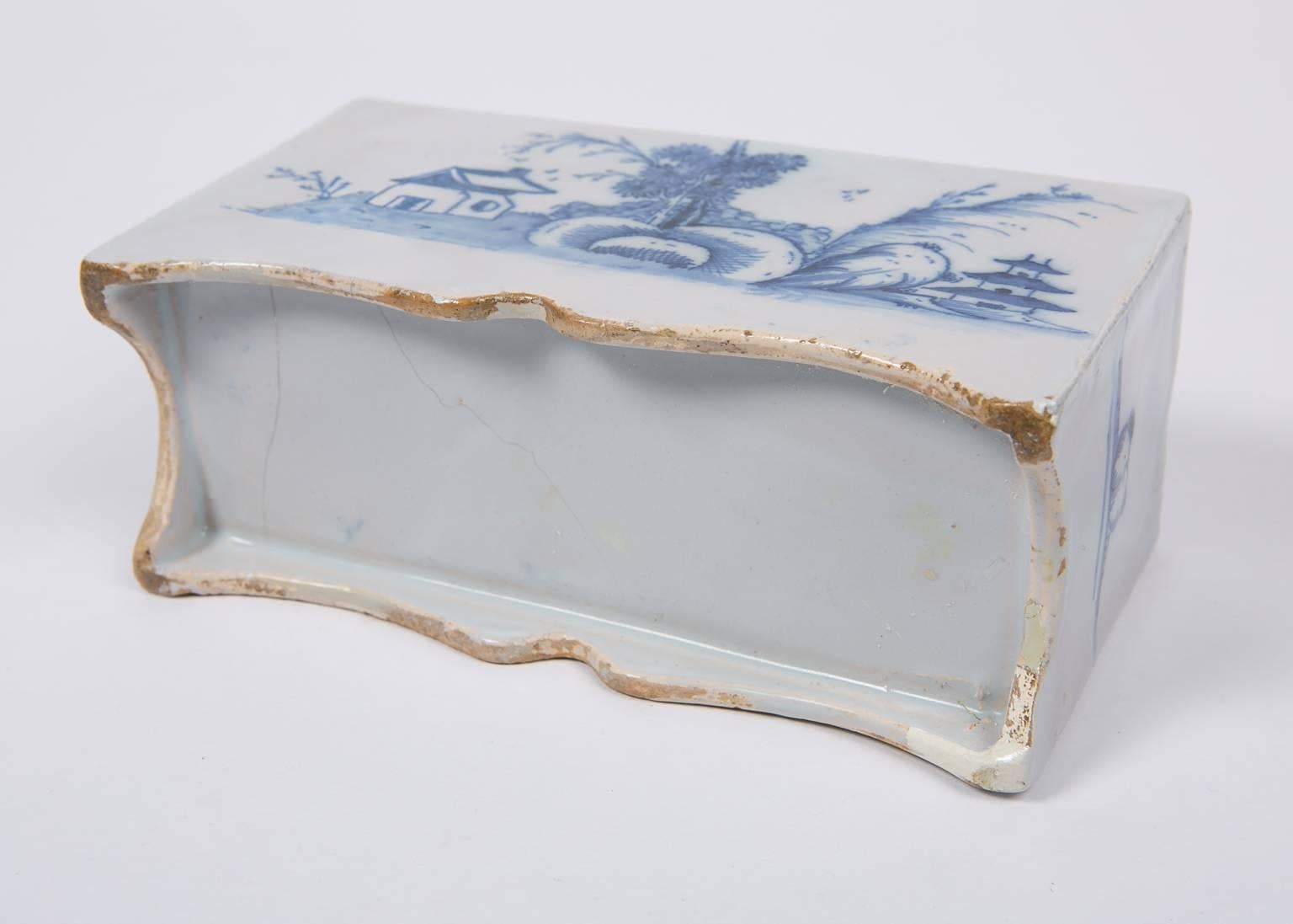 Chinoiserie Blue and White Delft Flower Brick