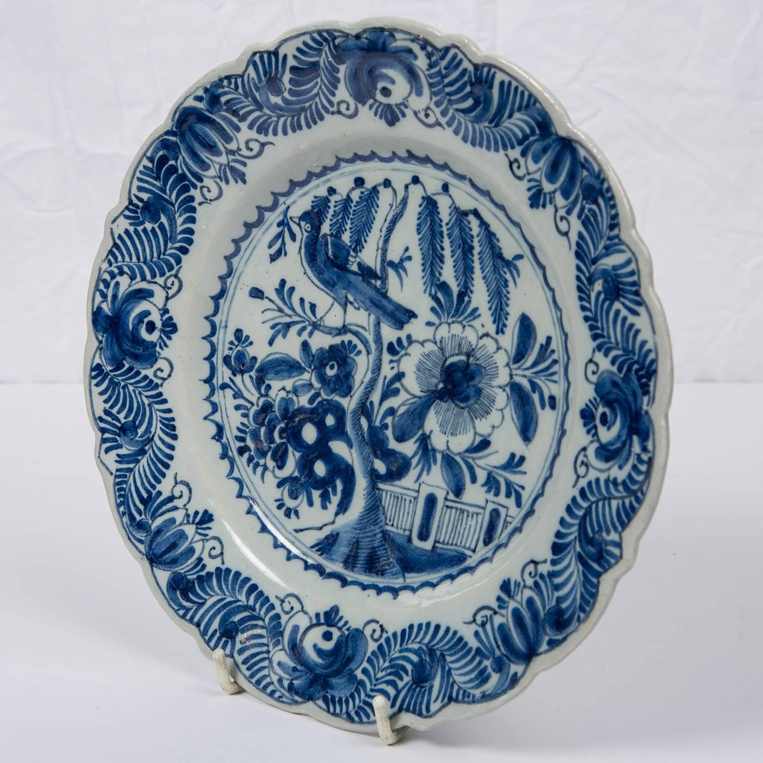 Hand-Painted Antique Blue and White Delft Dish with Chinoiserie Decoration