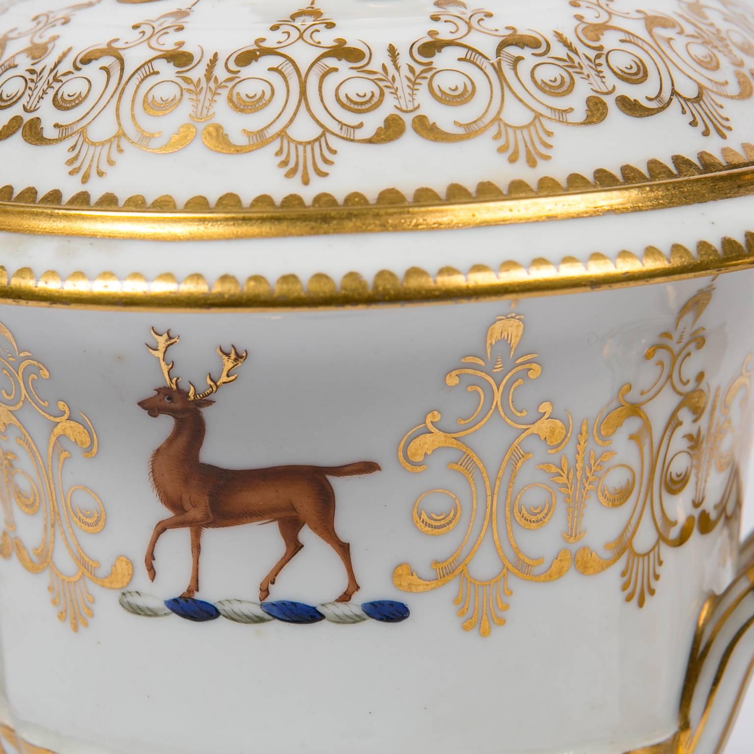 Hand-Painted Pair of Tureens with Armorial Crests