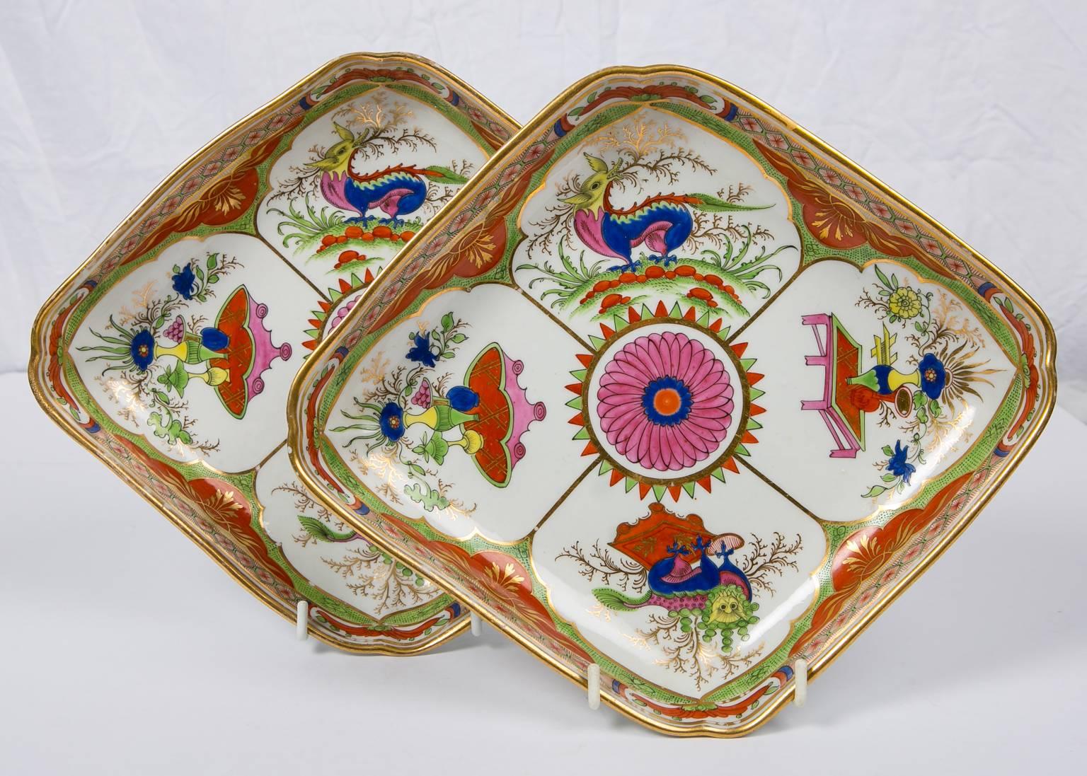 Regency Bengal Tiger Lozenge Shaped Dishes a Pair