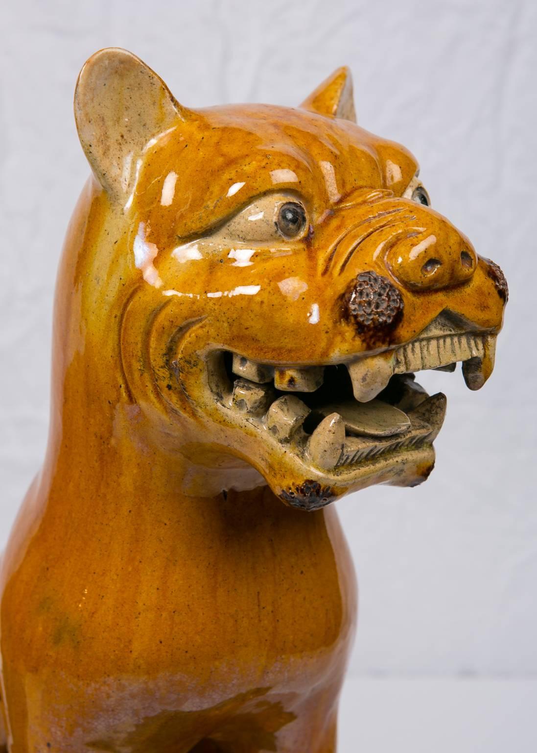 Stoneware Pair of Chinese Lion Dogs
