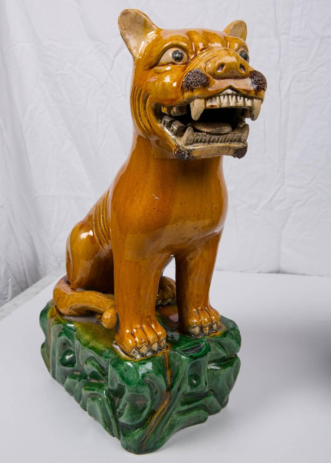 Hand-Painted Pair of Chinese Lion Dogs