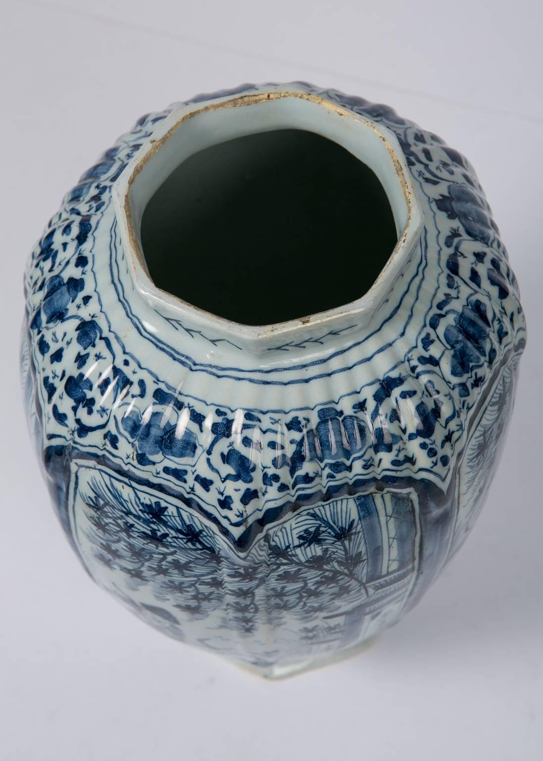 Chinoiserie Blue and White Dutch Delft Jar