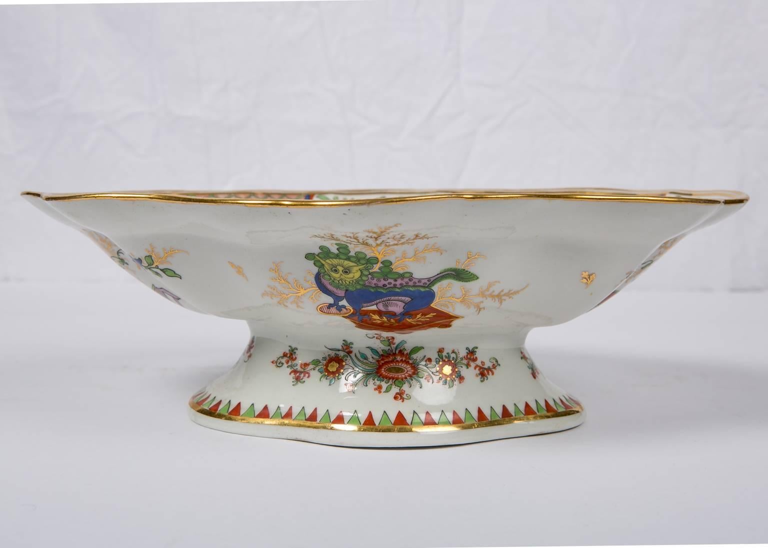 Porcelain Bengal Tiger Bowl with Attached Stand Made by Chamberlains Worcester