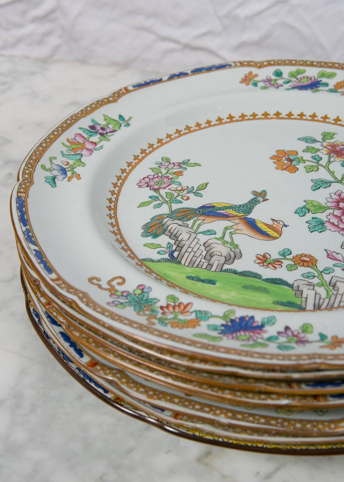 English Spode Peacock Pattern Ironstone Dishes