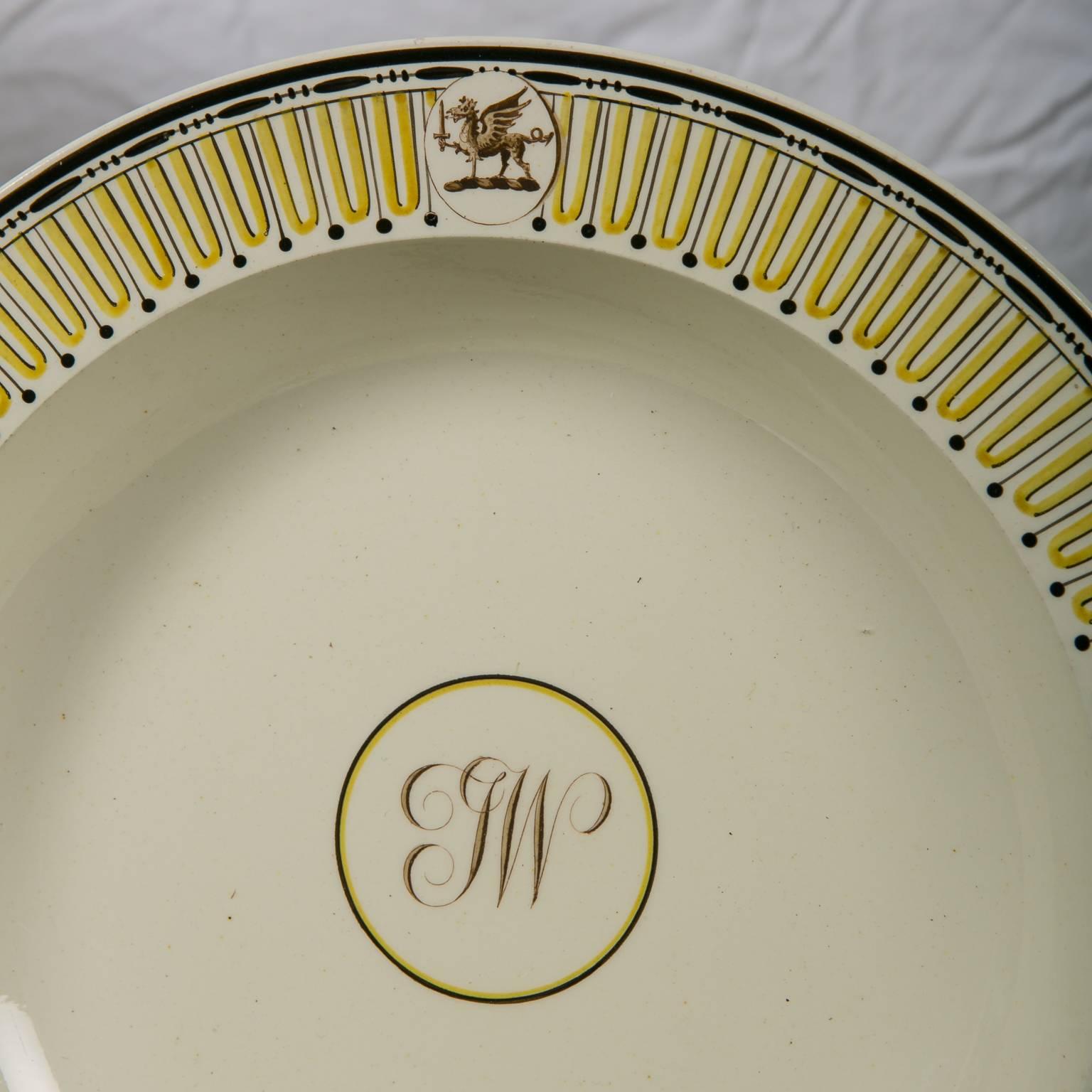 Set of Wedgwood creamware dishes made in the 18th century with a border in the distinctive, geometric, pattern known as 