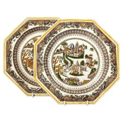 Paar Antike Wedgwood & Co. Platten mit „Processional Elephant and Howdah“-Muster