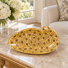 Antique English Creamware Shell Dish Yellow Ground Gilt Floral Brown Leaves 1820