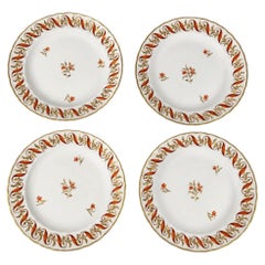 Set aus vier antiken Porzellantellern, handbemalt, 18. Jahrhundert, England, um 1790