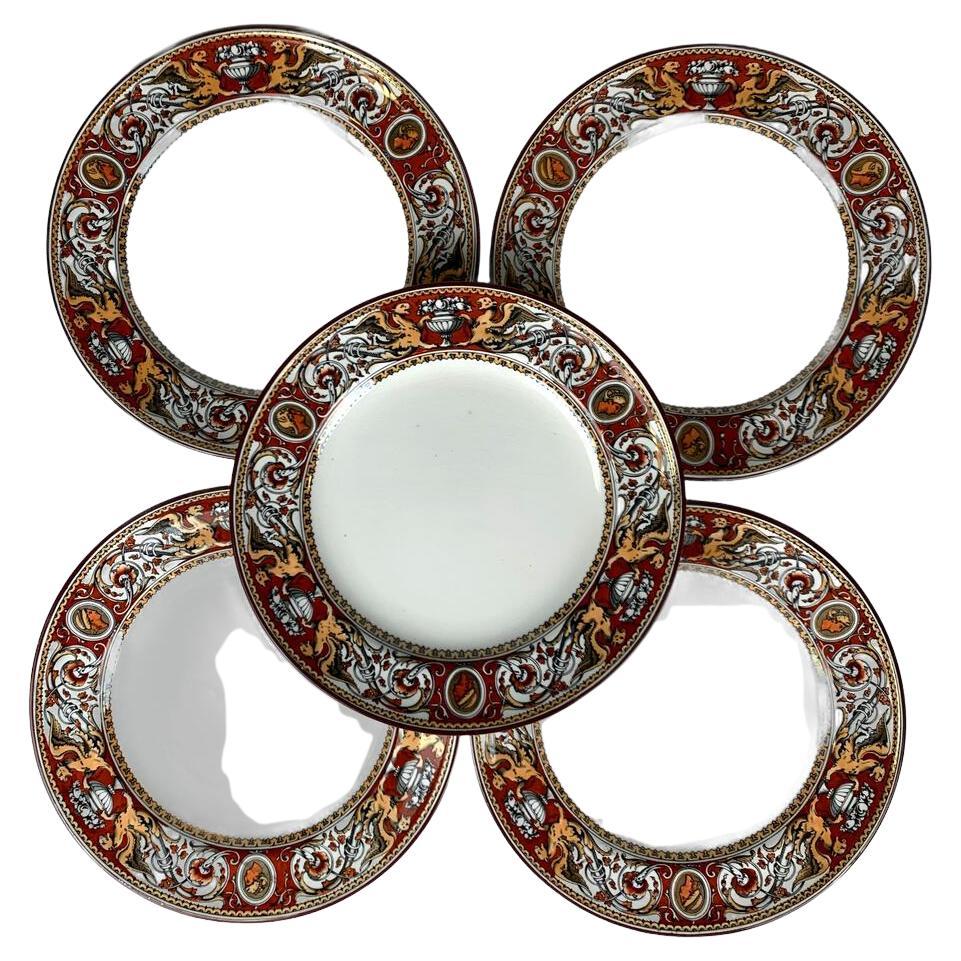 Juego de 12 Platos de Cena Antiguos Neoclásicos Fabricados por Minton Circa 1860