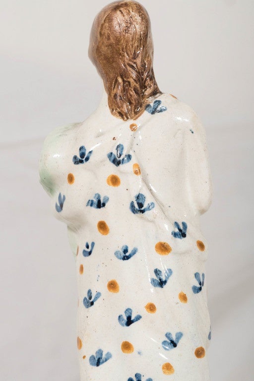 Glazed Early Creamware Figure of a Woman Personifying Summer Made in England circa 1790