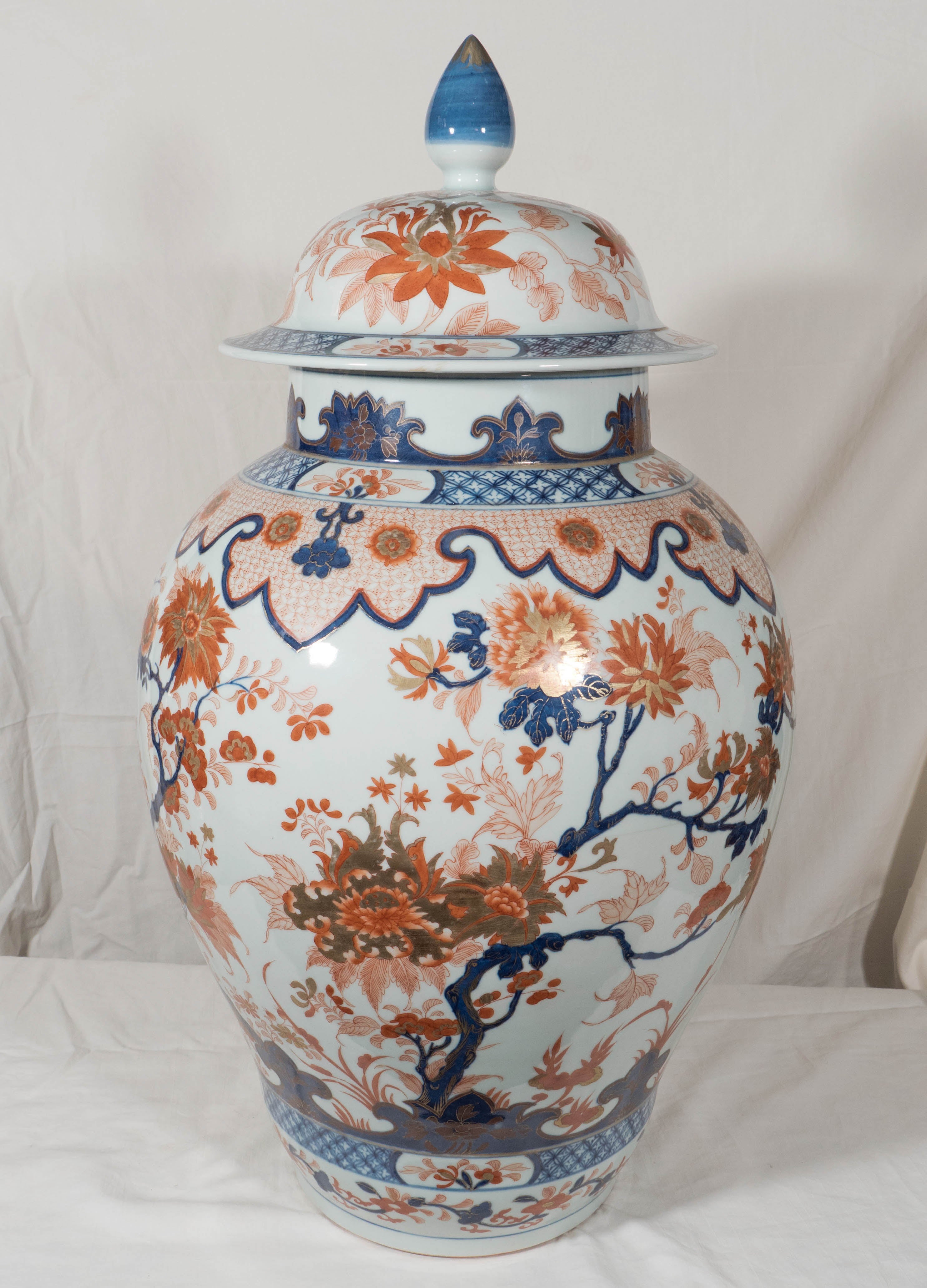 Massive Pair of Chinese Imari Covered Vases
