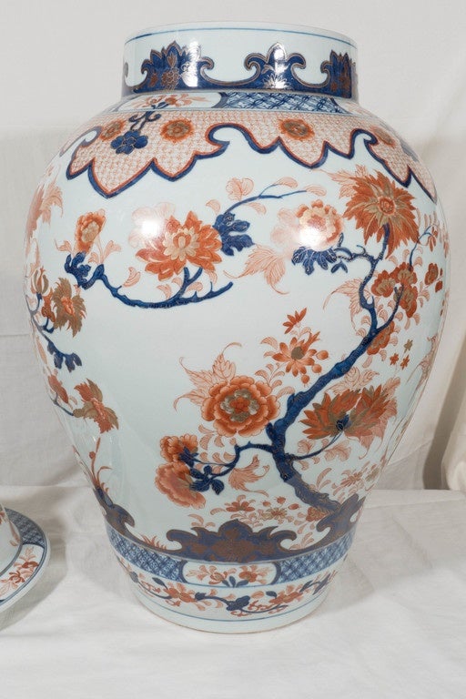Massive Pair of Chinese Imari Covered Vases 2
