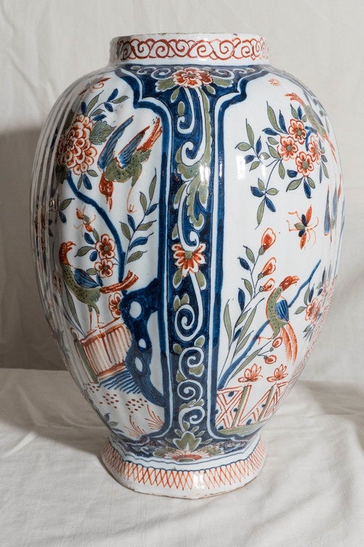 19th Century Pair of Dutch Delft Polychrome Vases