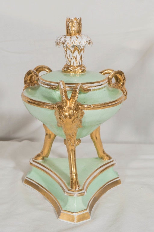 Antique Derby Celadon Porcelain Pastille Burner