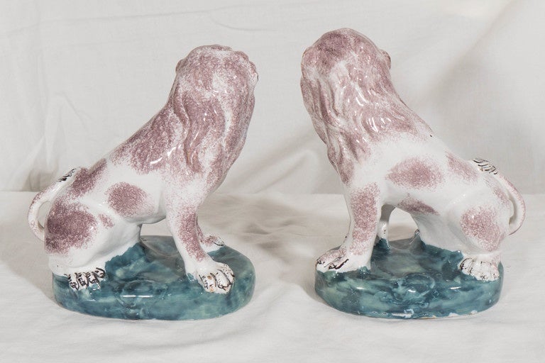 Late 18th Century Antique Pair of 18th Century Brussels Faience Lions