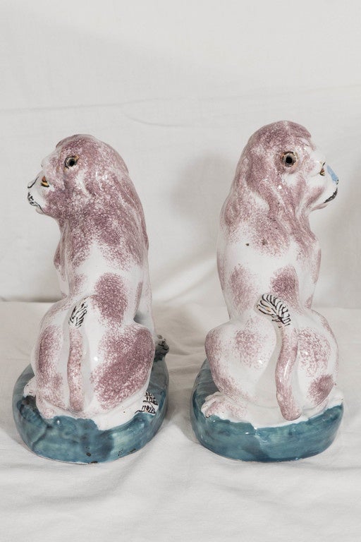 Antique Pair of 18th Century Brussels Faience Lions 2