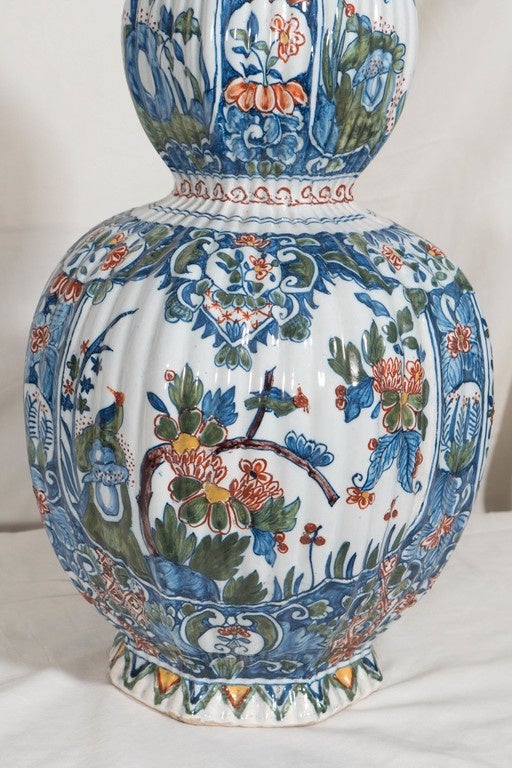 Pair of Polychrome Delft Vases in the Kashmir Palette