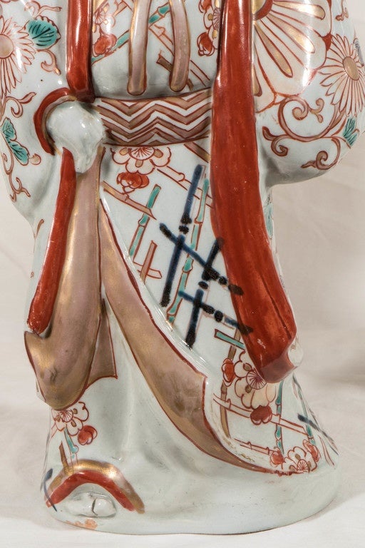 Japonisme Pair Antique Japanese Porcelain Figures of Kabuki Actors