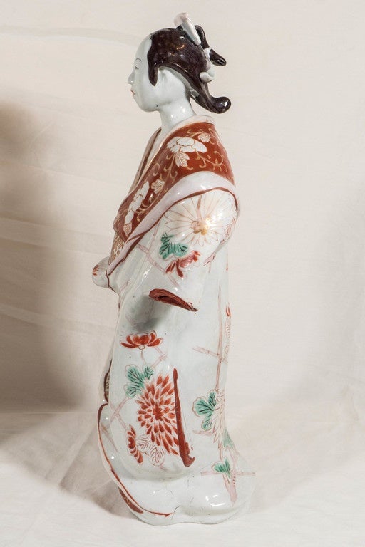 Pair Antique Japanese Porcelain Figures of Kabuki Actors 2