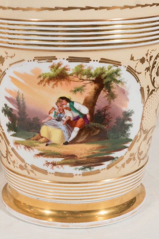 19th Century A Pair of Paris Porcelain Hand Painted Cache Pots