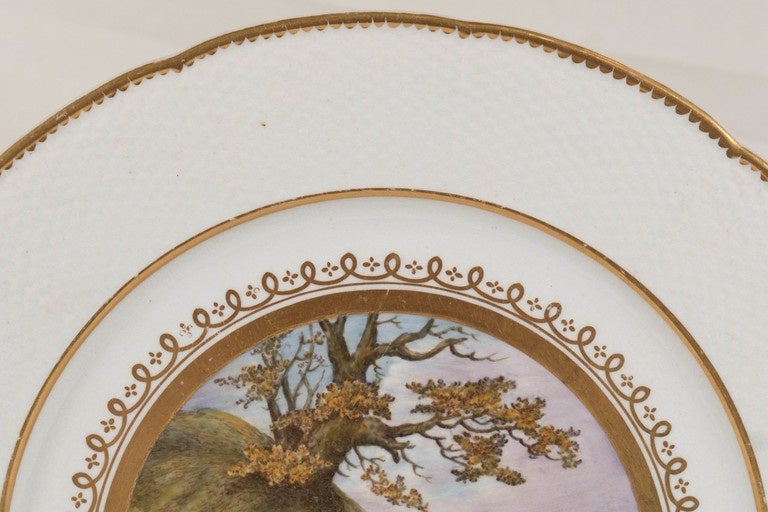 Hand-Painted Antique English Equestrian Porcelain Plate Hand Painted Derby Circa 1815 For Sale
