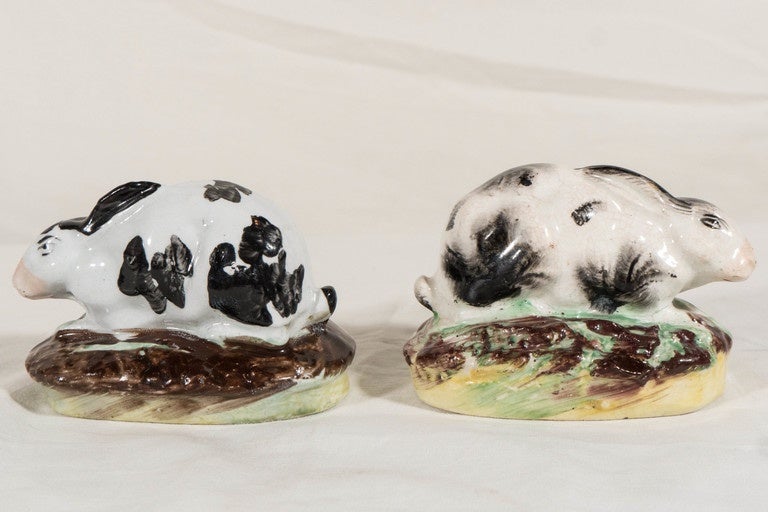 Victorian Pair of Miniature Staffordshire Rabbits