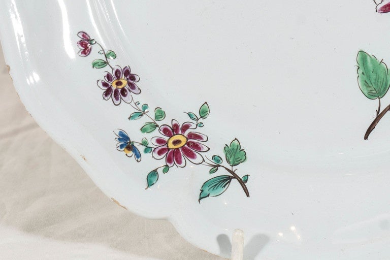 Pair Antique French Faience Dishes:  Hand-Painted  In Excellent Condition In Katonah, NY