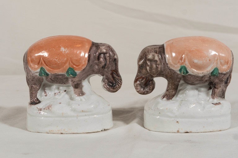 Victorian Pair of Small Staffordshire Elephants