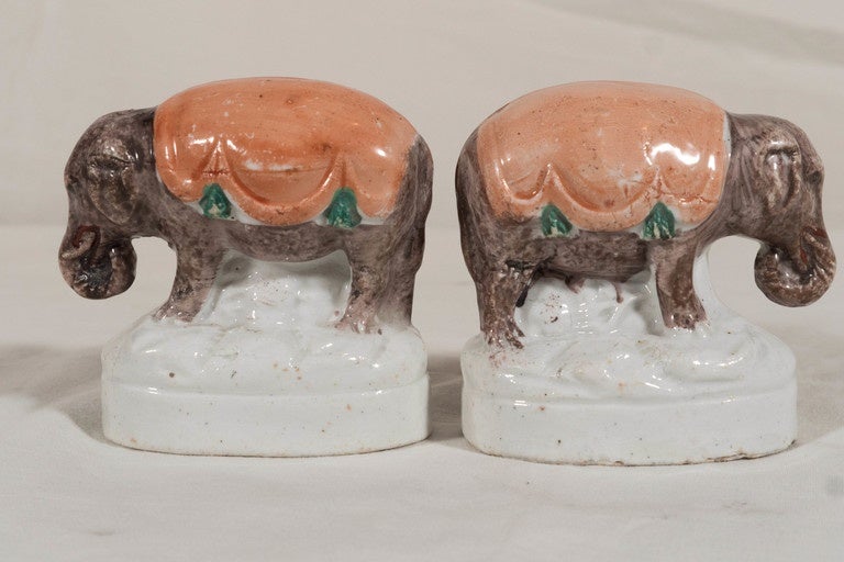 19th Century Pair of Small Staffordshire Elephants