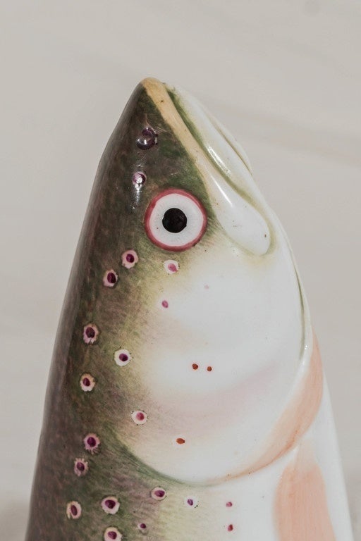 A rare antique English porcelain trout head stirrup cup made by Derby circa 1810. 