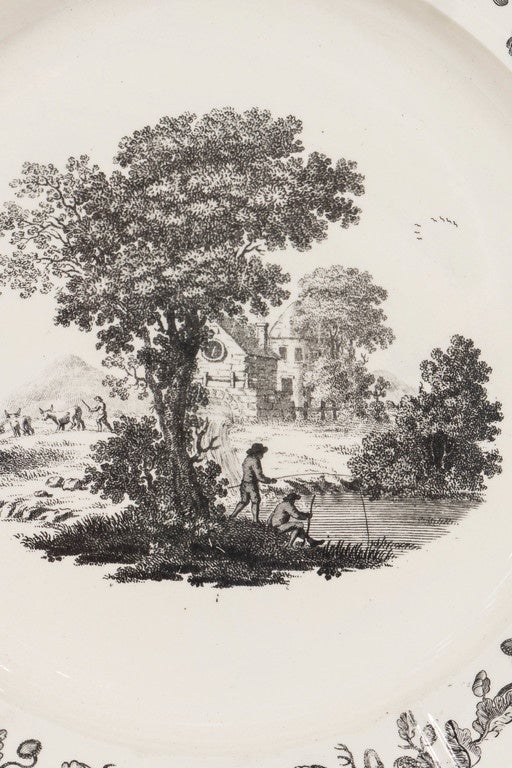 A Pair of 18th Century Wedgwood Creamware Dishes with Countryside Scenes